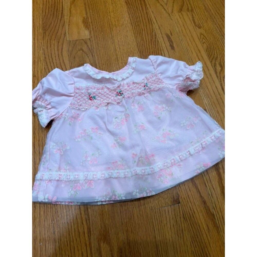 Vintage handmade pink floral lace baby dress 6m